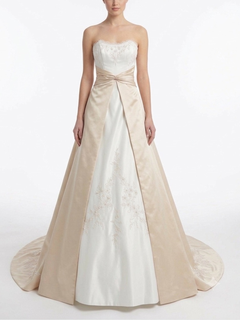 NWT Da Vinci Satin Lace Two Tone Wedding Dress Strapless Ivory Champagne 10